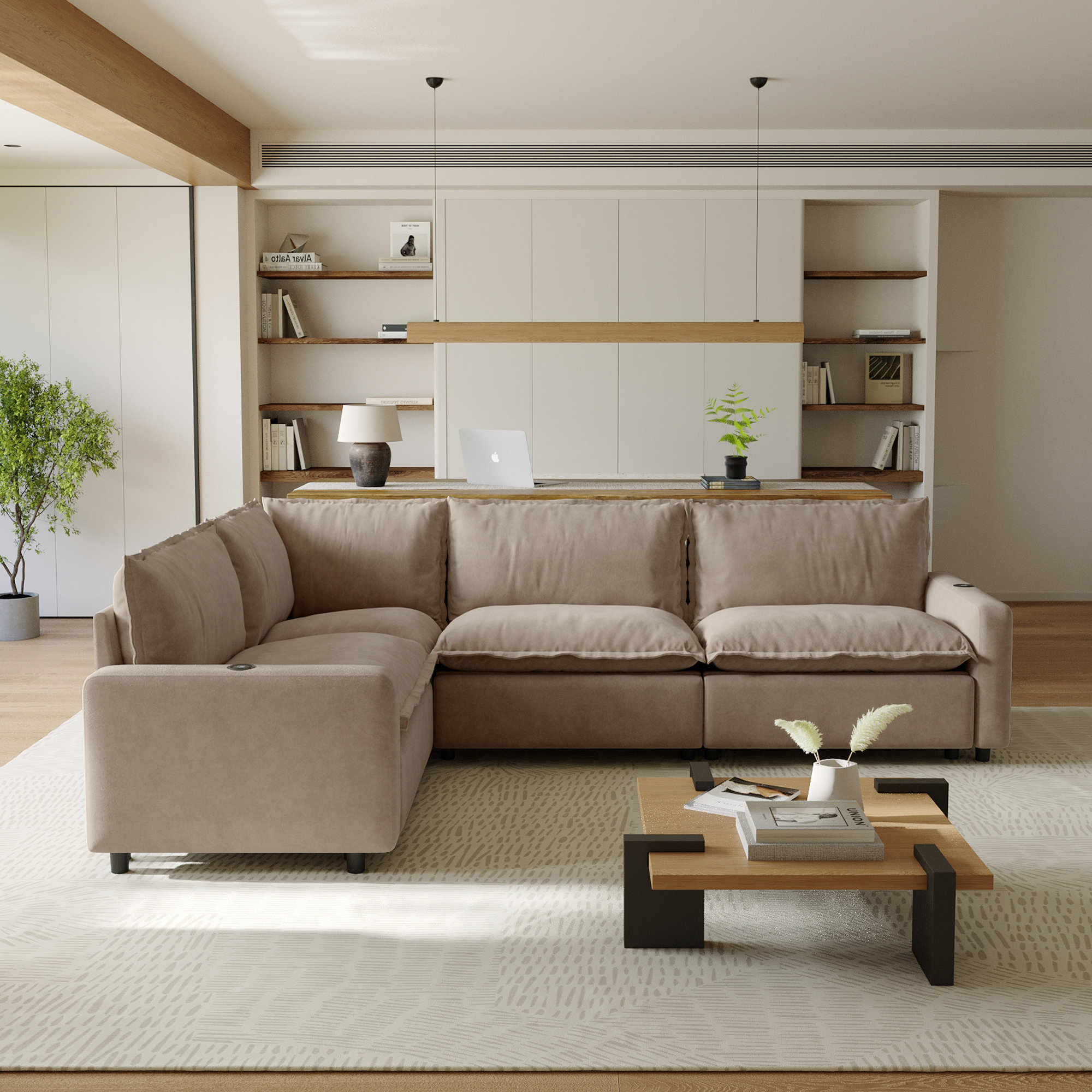 Latitude Run® Moncada 4-Piece Modular Linen U-Shaped Power